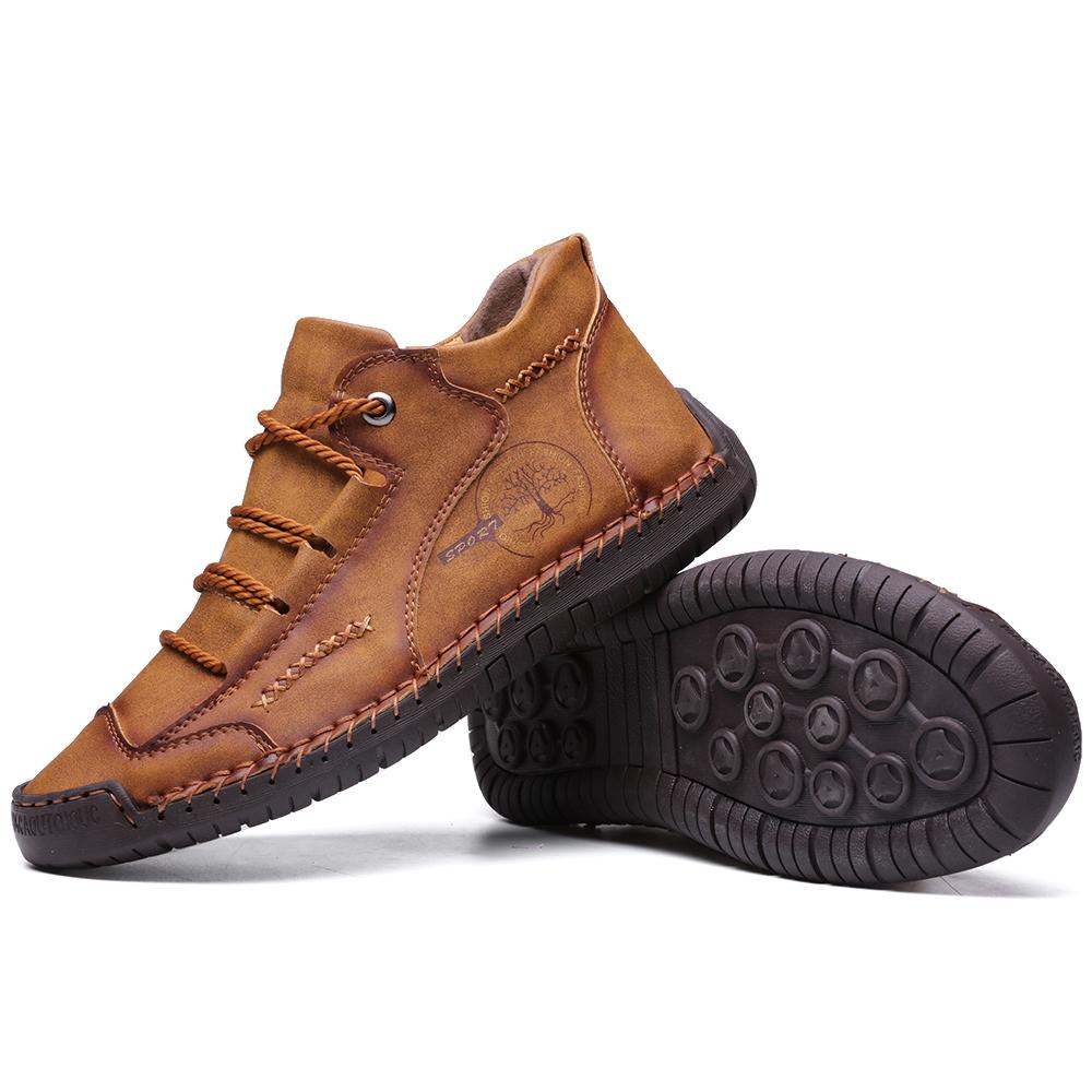Fashion Handmade Sole Mens Casual Shoes 38-48 Leather High-Top Design Metal Buckle Shoelace Holes Tree Pattern Decoration Anti-Slip Sole
