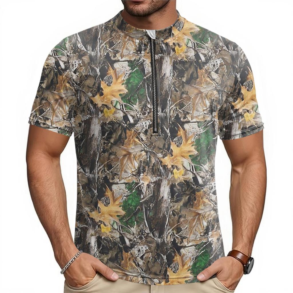 Herren Kurzarm Fahrradtrikot Atmungsaktiv Schnelltrocknend Halber Reißverschluss Rundhalsausschnitt Bedrucktes Sportshirt für Outdoor-Aktivitäten