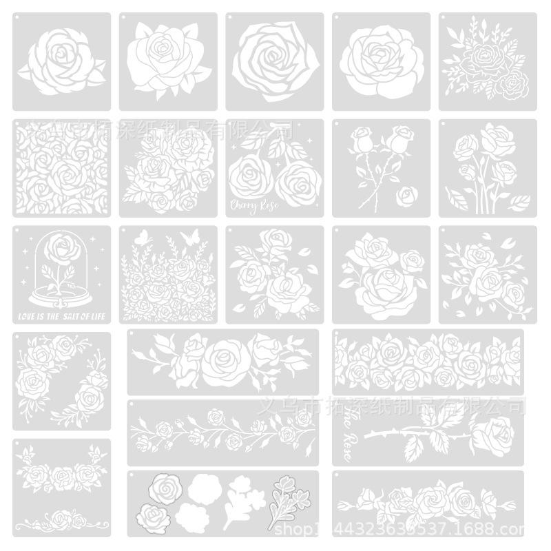 23 Pieces Reusable Rose Flower Stencil for Craft Border Flowers Drawing Template Stencil DIY Scrapbooks Crafts Home Decor