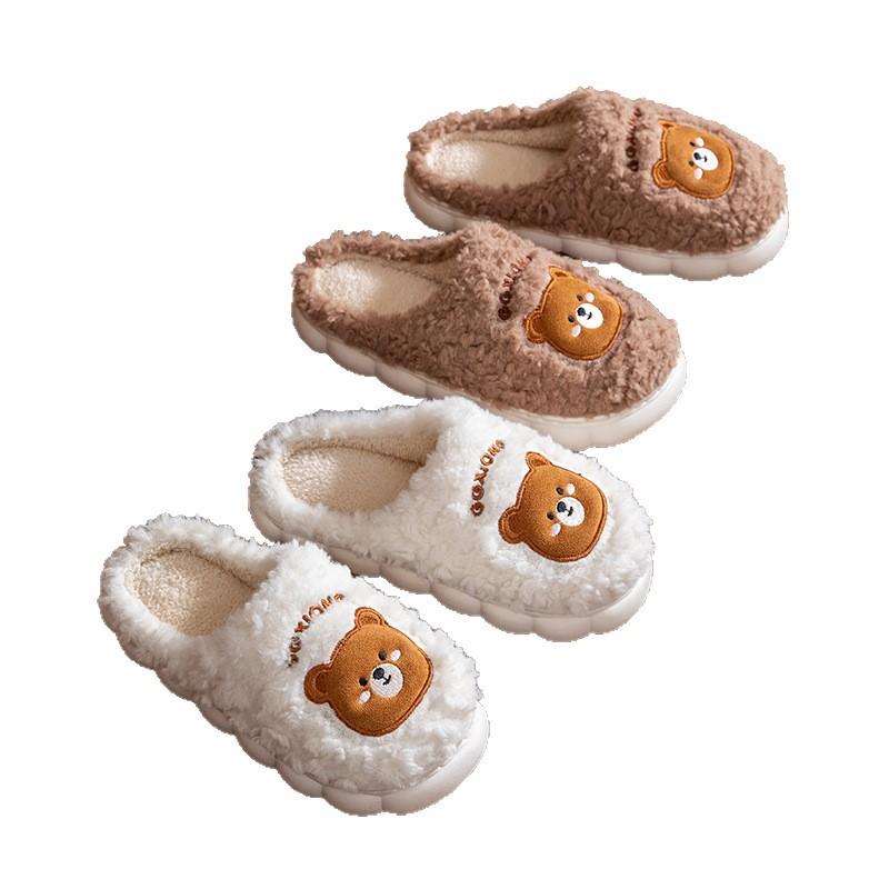 Home cotton slippers couple thick bottom non-slip warm cartoon bear design new home fluff mop