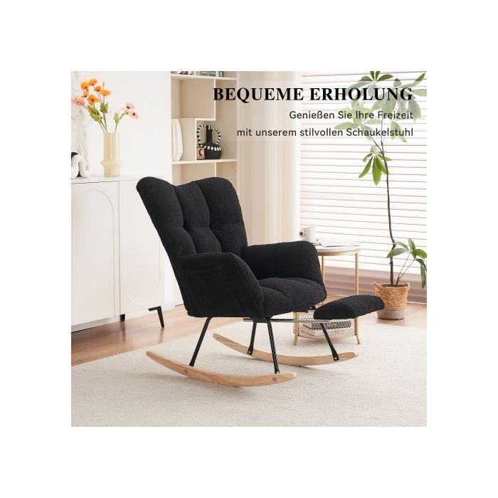 Nouveau Fauteuil À Bascule Contemporain Avec Housse Rembourrée En Taffetas Imprimé Oursons, Repose-pieds Extensible, Noir