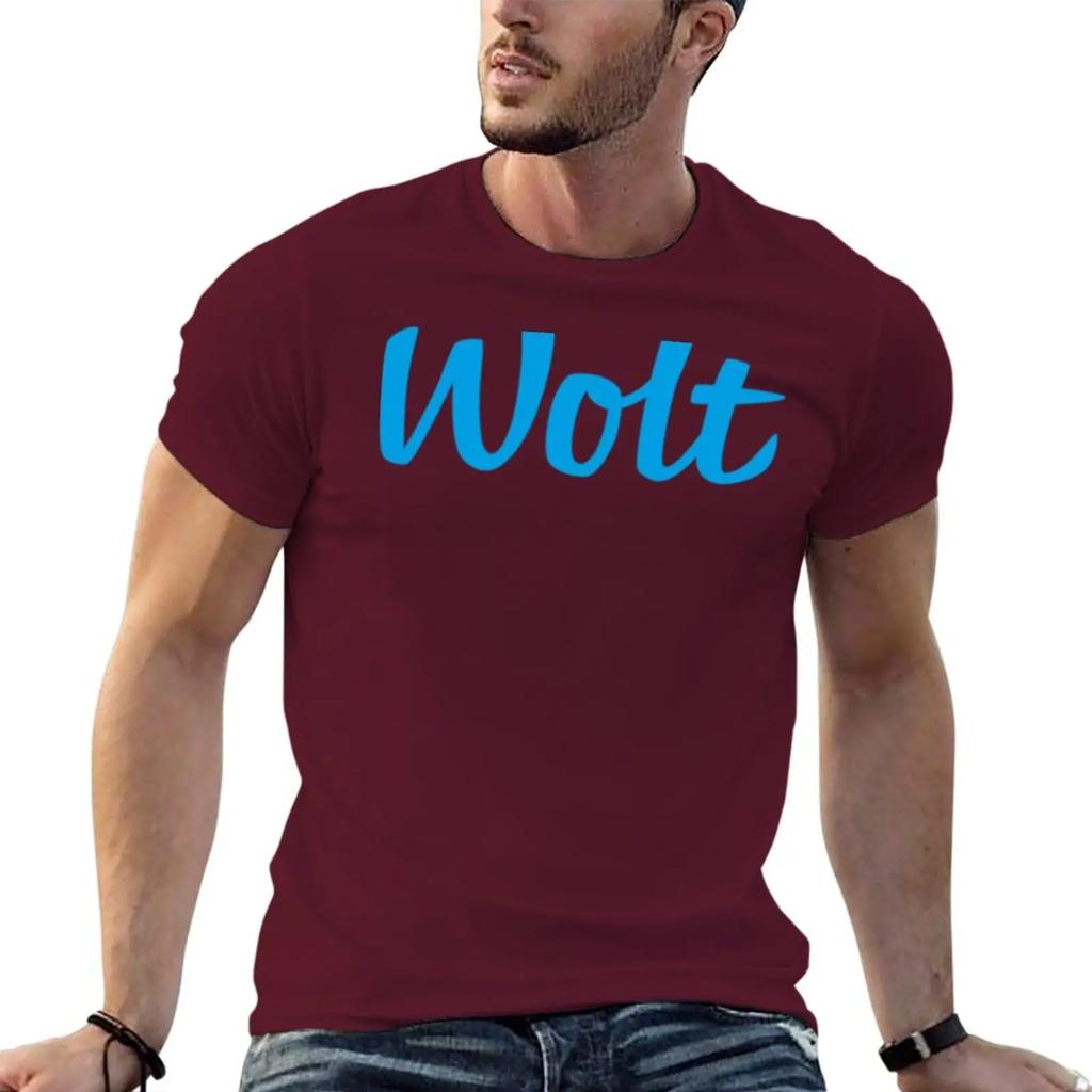 New fashion heavyweight vintage Summer  Wolt logo blue Food Delivery for a boy quick-ying t-shirt mens big and tall t shirts