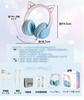 QuiExact Bluetooth Headphones, Cute Cat Ear Headphones, Bluetooth 5.1 Wireless Headphones, Wired and Wireless Compatible, LED Sparkle, Rainbow Color