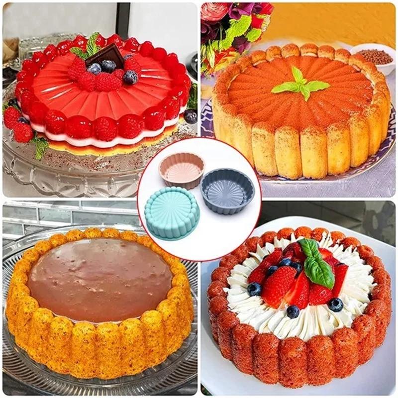 1pc Silicone Round Pan Charlotte Cakes Baking Pan Sponge Flan Mold DIY Strawberry Shortcake High-temperature Resistant Kitchen Silicone Moulds
