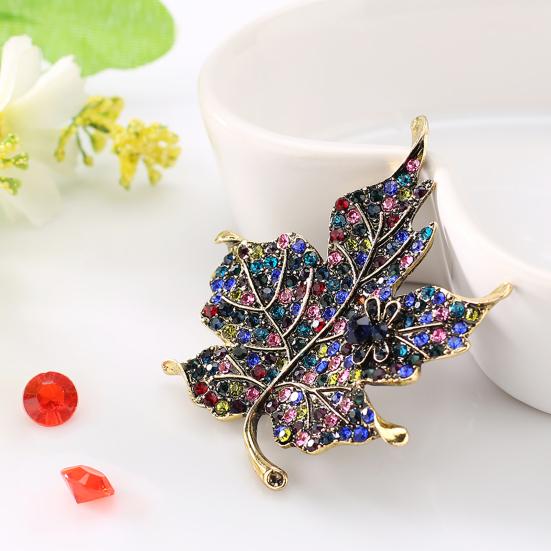 Colorful Crystal Stone Maple Leaf Cute Bee Brooch Pin Gift for Ladies Dress Scarf