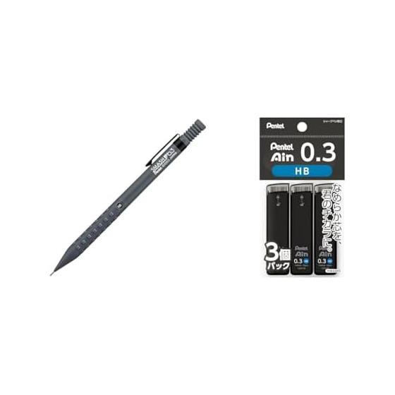 Pentel Smash Mechanical Pencil 0.3mm Dark Gray Q1003-N & Pentel Ain Stein Mechanical Pencil Lead 0.3mm HB 3-Pack XC283HB-3P