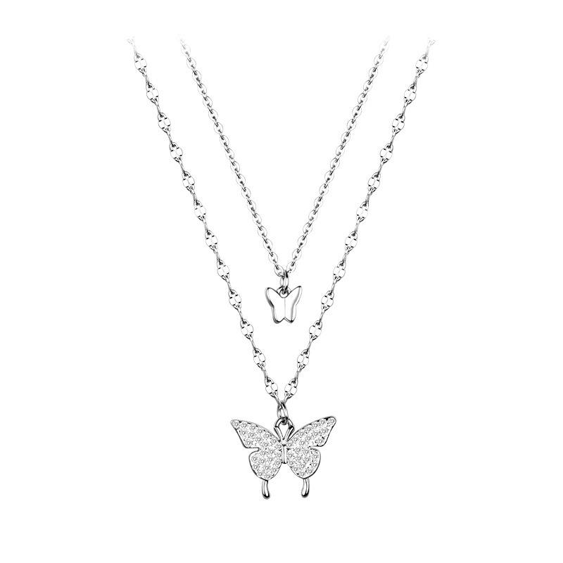 Collar de Mariposa Dulce de Doble Capa Estilo Coreano para Mujer - Cadena para Clavícula Retro de Moda, Joyería Elegante y Moderna