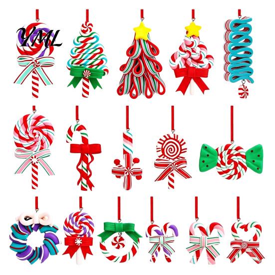 Wooden Hanging Decorations 16 Pcs Christmas Lollipop Ornaments, Red Green Striped Peppermint Swirl Candy Cane Festive Home Decor Decoration, Colorful