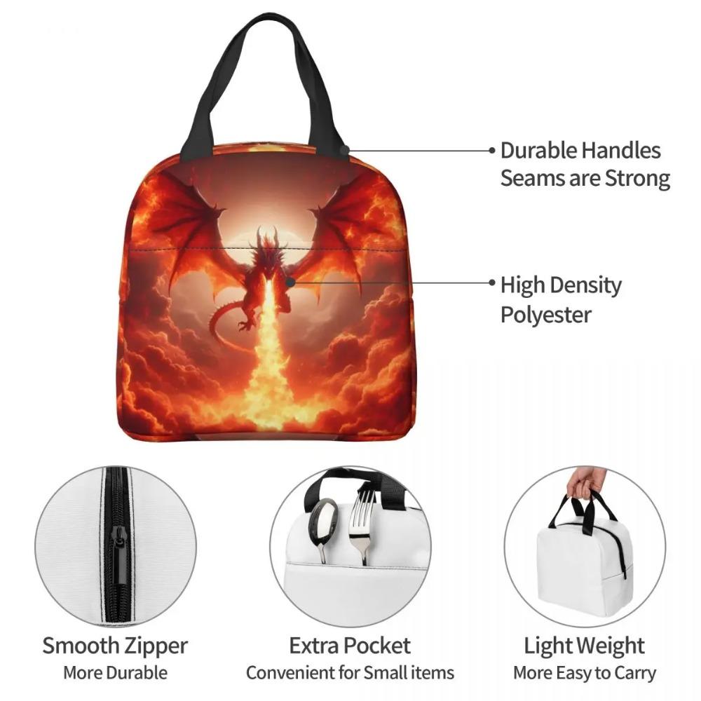 Dragon In The Fire Insulated Lunch Bag for Women Office Cooler Thermal Food Box Tote Portable Lunch Boxes Container