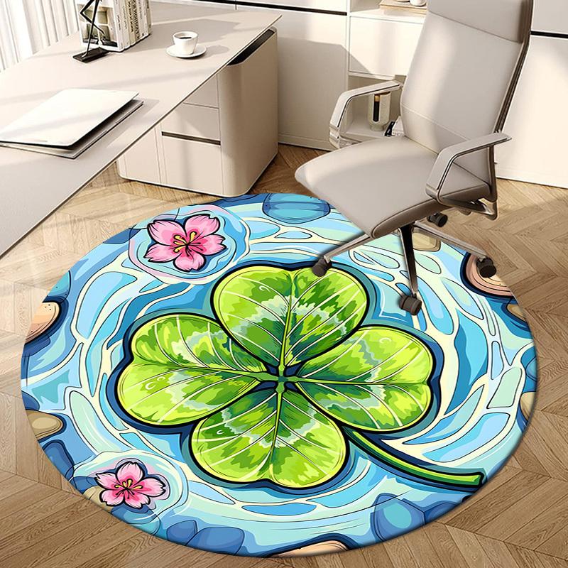 1pc Office Carpet Chair Mats Four-Leaf Clover Pond with Flowers Perfect for Decorating Office Chairs, Living Rooms, Or Bedrooms.YDT136