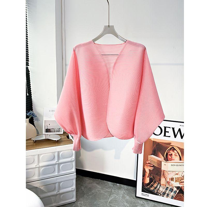 

Sanzhai Короткое пальто с драпировкой Женское 2025 Осень Новое поступление Универсальное Повседневное Свободное Большого размера Летучая мышь Рукав Рубашка Верхняя одежда Кардиган Топы Pink One size