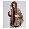 GMXIA Autumn and Winter Imitation Rex Rabbit Fur Collar Jacquard Shawl Cape Plus-size Woolen Coat Cardigan for Women