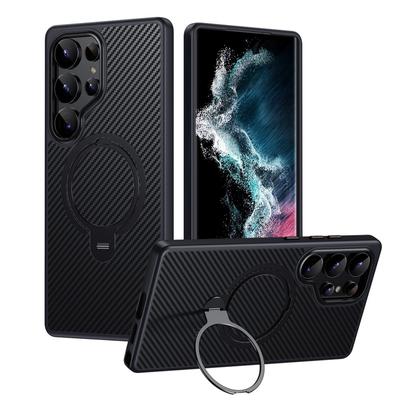 Розкішна текстура з вуглецевого волокна для чохла Magsafe для Samsung Galaxy S25 Ultra S24 Plus S23, жорсткий металевий кронштейн для ПК, магнітна протиударна кришка для телефону
