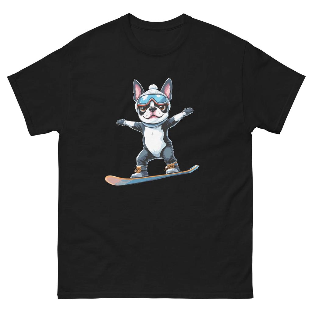 French Bulldog Dog Snowboarding Fun Snowboard Design T-Shirt