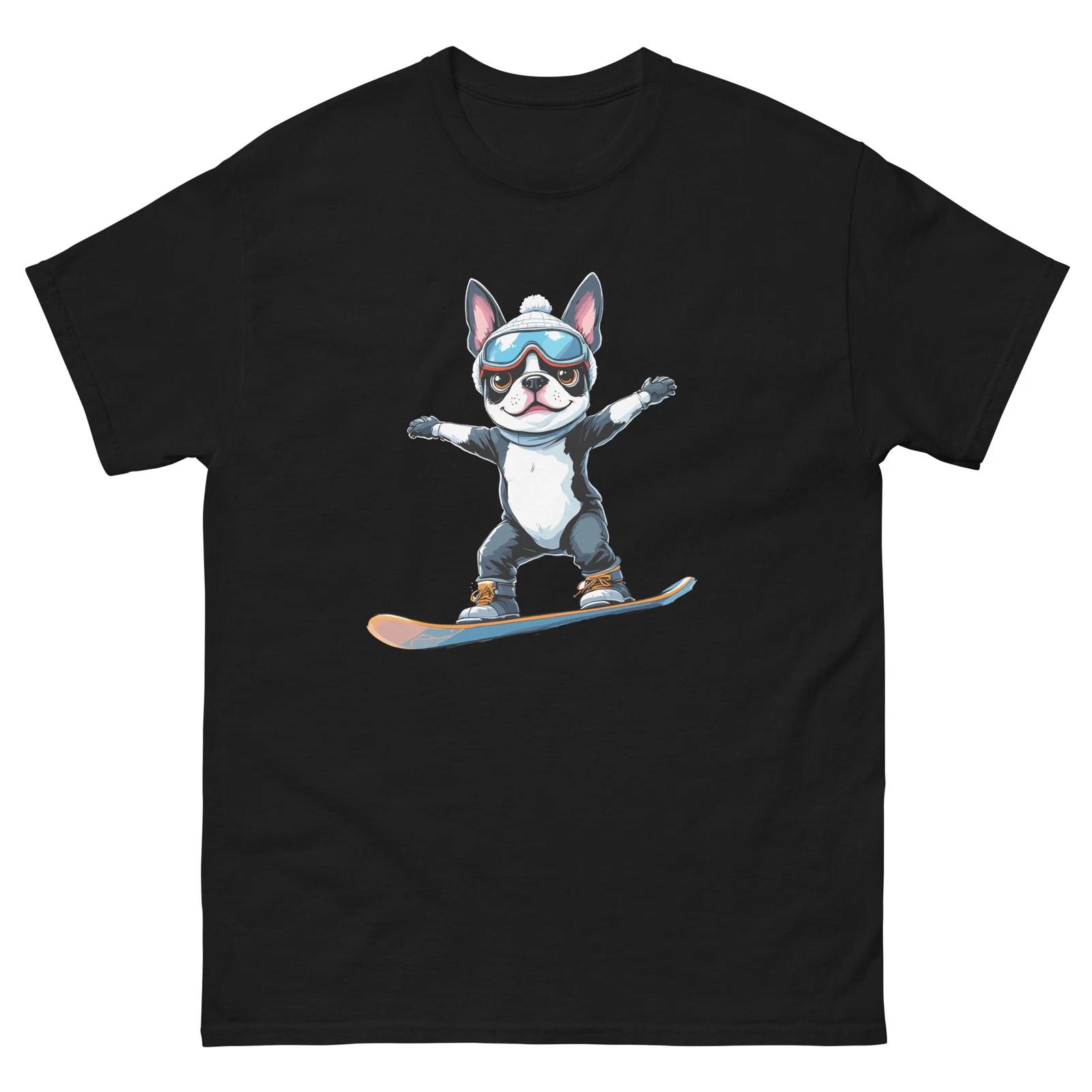French Bulldog Dog Snowboarding Fun Snowboard Design T-Shirt XL