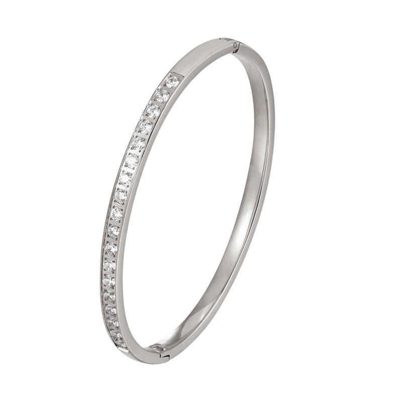 Новый модный классический браслет-манжета с инкрустацией 18 цирконами для женщин, браслет из нержавеющей стали золотистого цвета, простой модный женский браслет серебряный