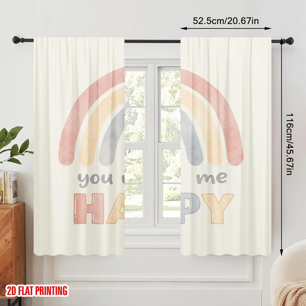 2pcs 2D Flat Printing Window Drapes Boho Rainbow You Make Me Happy 100% Polyester Without Electricity All Season Party & Holiday
