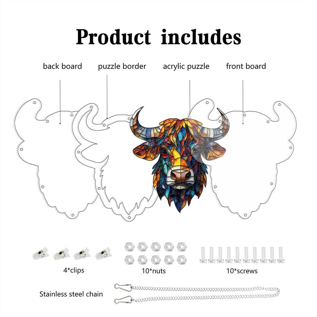 Suncatcher Window Hanging Acrylic Puzzle Ornament with Golden Bull Design for Home Decor