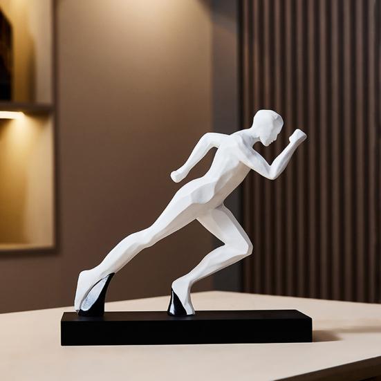 Male Runner Sculpture Abstract Resin Running Figurine Modern Home Decoration for Living Room TV Stand Desk Shelf Decor Motivational Gift for Runners