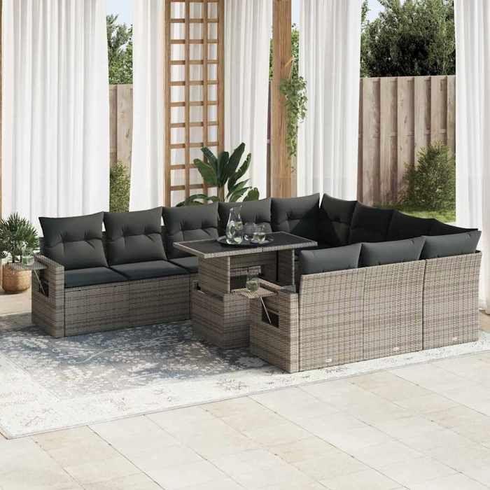 VidaXL Garden Furniture Set 11 Pcs with Grey Cushions Wicker 3326551