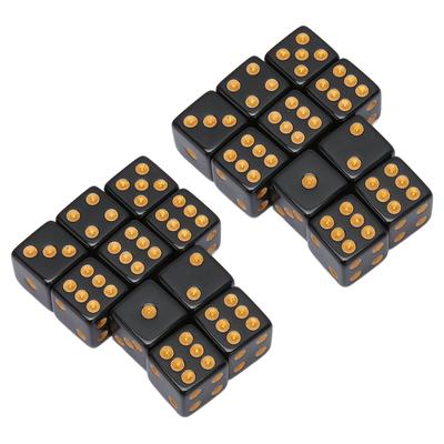 20PCS Black Dice 6 Sided Plastic Dice for Table Board Game Math Teaching Parties Straight Angle