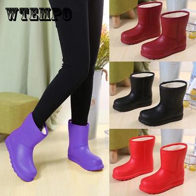 Bottes de pluie EVA de grande taille pour femmes, tube central d'hiver, imperméables, chaudes, couleur unie, semelle plate, antidérapantes, résistantes à l'usure, en coton