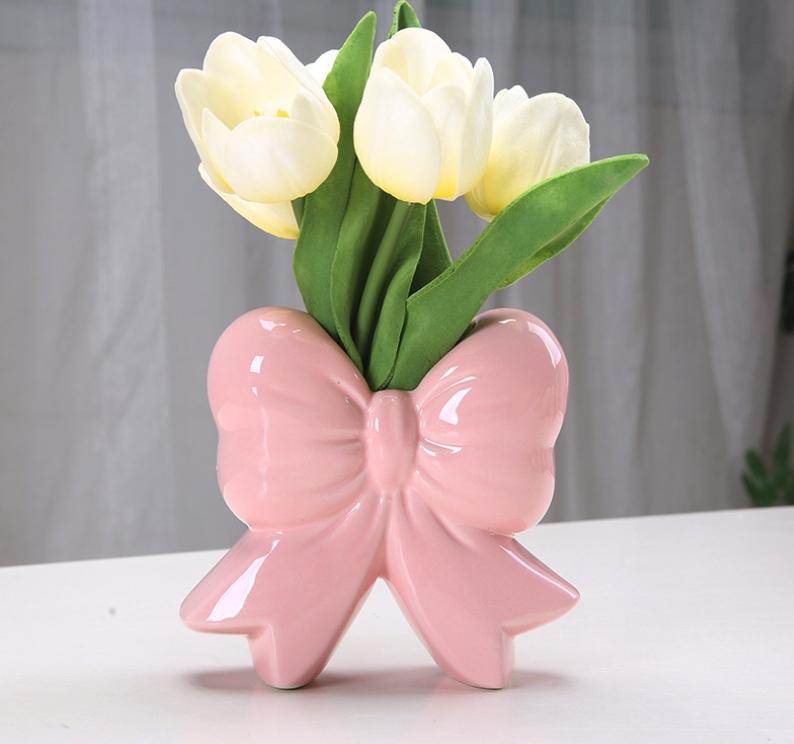 Cute Bow - Shaped Ceramic Vase, Nordic Ins Style Home Decor Flower Arrangement Ornament (Pink,12.5*4.5*12cm) розовый