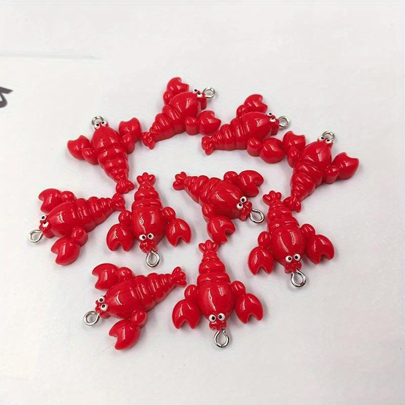 

10 шт. Кавайные глянцевые серьги-шармы в виде лобстеров, плавающие подвески с плоской задней стороной для брелока, фурнитура для изготовления DIY ювелирных изделий 10pcs