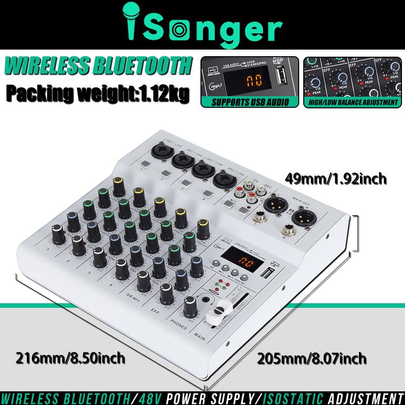 

Профессиональный 4-канальный Bluetooth-микшер с питанием 48 В и реверберацией для домашней записи и выступлений LX06W