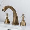 Gold Brass Bathroom Basin Faucet Deck Mounted Crystal Double Handle Three Hole Cold And Hot Mixed Water Sink Tap Bathtub Faucet