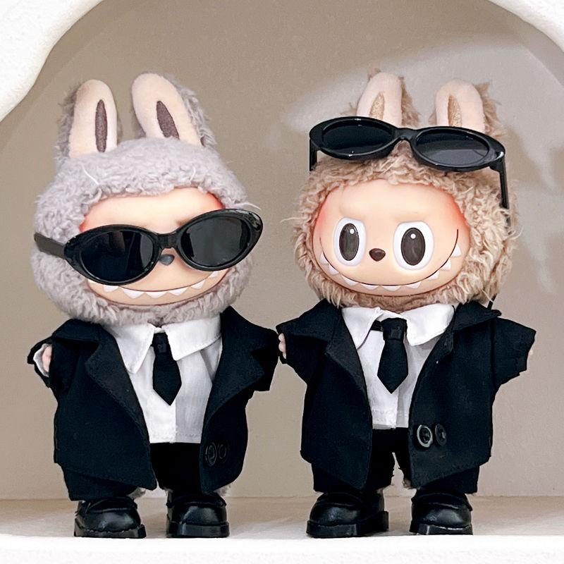 Labubu Black Suit Sunglasses Leather Shoes Clothes Set Doll Doll Clothes Doll Clothing