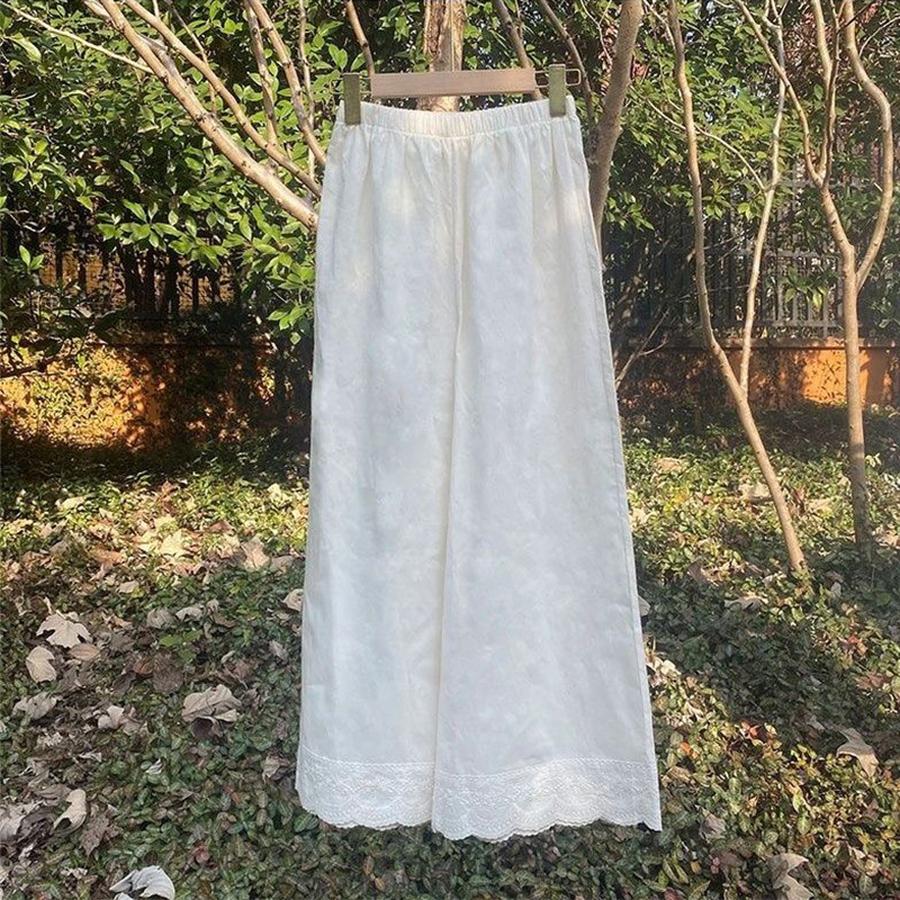 Frühling/Sommer Neuer Stil Böhmisch Vintage Spitze Patchwork Weitbeinige Hose Lässig Baumwolle Leinen Damenbekleidung