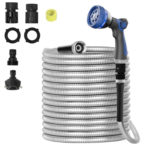 

SPECILITE 7.5m Watering Hose, Stainless Steel Hose for Watering, Car Washing, Garden Use, Water Supply, and Wide Range of Applications, with 8 Adjusta