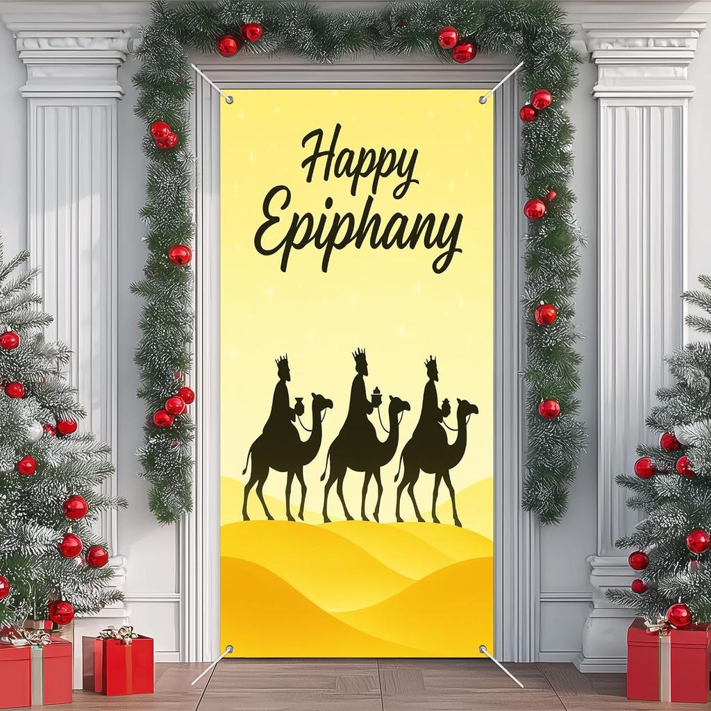 IVN Three Kings Day Epiphany Door Cover 71 x 35 Inches Front Door Banner Camel Scene Religious Holiday Decor Indoor And Outdoor