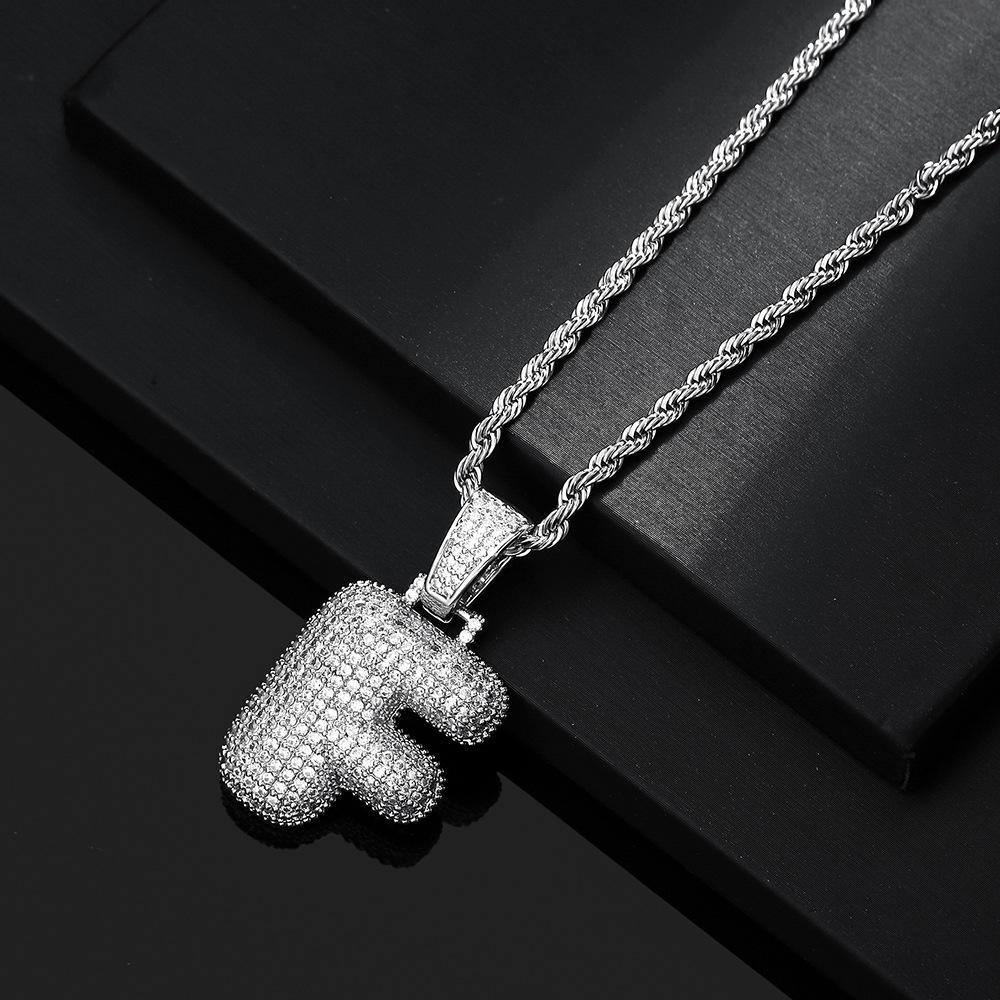 Hot Selling European and American Hip-hop Necklace with 26 English Letter Pendants, Men's and Women's Trendy Zircon Necklace