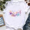 Watercolor Music Note Flowers Print T Shirt Girls Summer Fashion Tshirt Womem Hip Hop Tshirt Femme Harajuku Shirt Streetwear