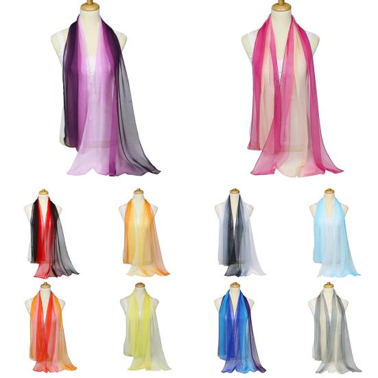 Fashion Gradient Color Voile Scarf Women Lightweight Soft Long Neck Wrap Shawl