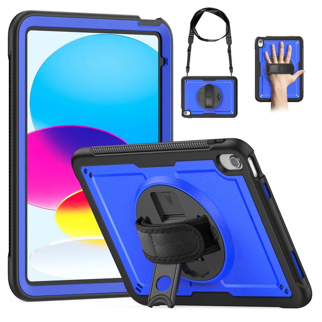 For iPad (2025)/10.9 (2022) Case Kickstand PC+TPE Tablet Cover with Hand Strap and Shoulder Strap