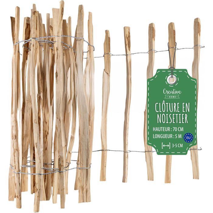 Clôture De Jardin - CREATIVE HOME - Bois De Noisetier - Hauteur 70 Cm - Longueur 5 M - Espacement 3-5 Cm