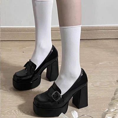 Un mot avec boucle carrée petite taille homme augmentation de la hauteur talon épais ballerines chaussures simples pour femmes printemps nœud français bouche légère chaussures Mary Jane