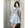 Versatile Sleeveless Neck Plaid Dress Children's Summer New Small French Sweet Pleated Tem