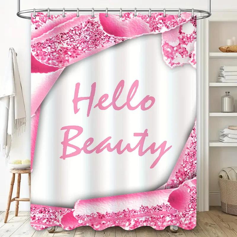 White Waterproof Shower Curtain with Gold Red Decorative Print Home Decoration Bathroom Accessory for Bathtub Cover (Set) by Tau