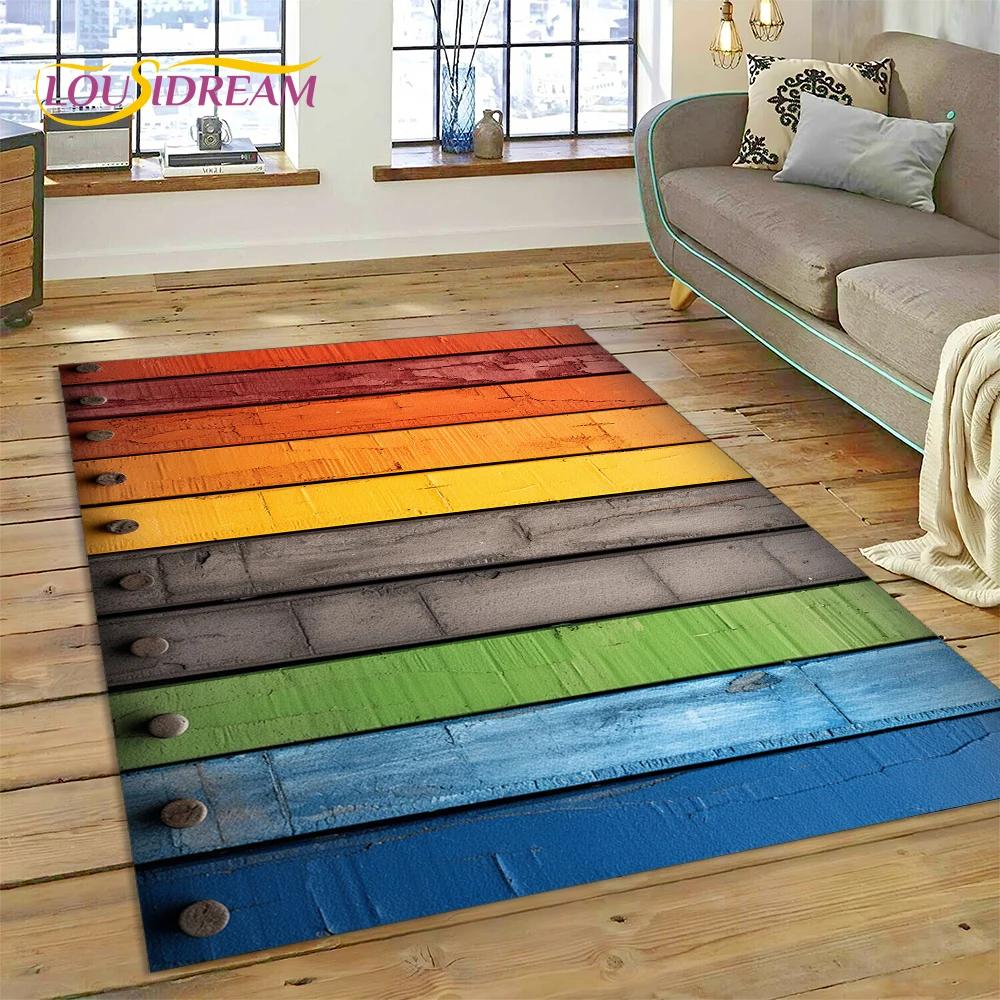 3D Bunt Holzmaserung Holz Kundenspezifischer Teppich Teppich für Wohnzimmer Schlafzimmer Dekor, Fußmatte Rutschfeste Dekoration für Sofa Fußmatte