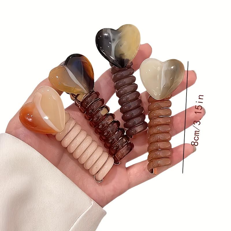 

1Pc Elegant Heart & Geometric Pattern Hair Tie – Resin Ponytail Holder, Mixed Colors, Daily Wear Hair Accessory for Women сірий колір