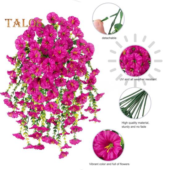 Künstliche Petunien zum Aufhängen, UV-beständig, Kunstpflanzen für den Außenbereich, gefälschte Petunienstreifen, Frühlings- und Sommerdekor für Zuhause, Kaminsims, Tür, Veranda, Terrasse