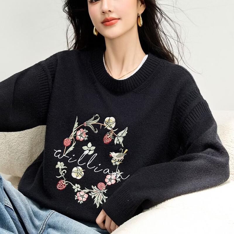 La Chapelle Artistic Embroidered Knit Sweater