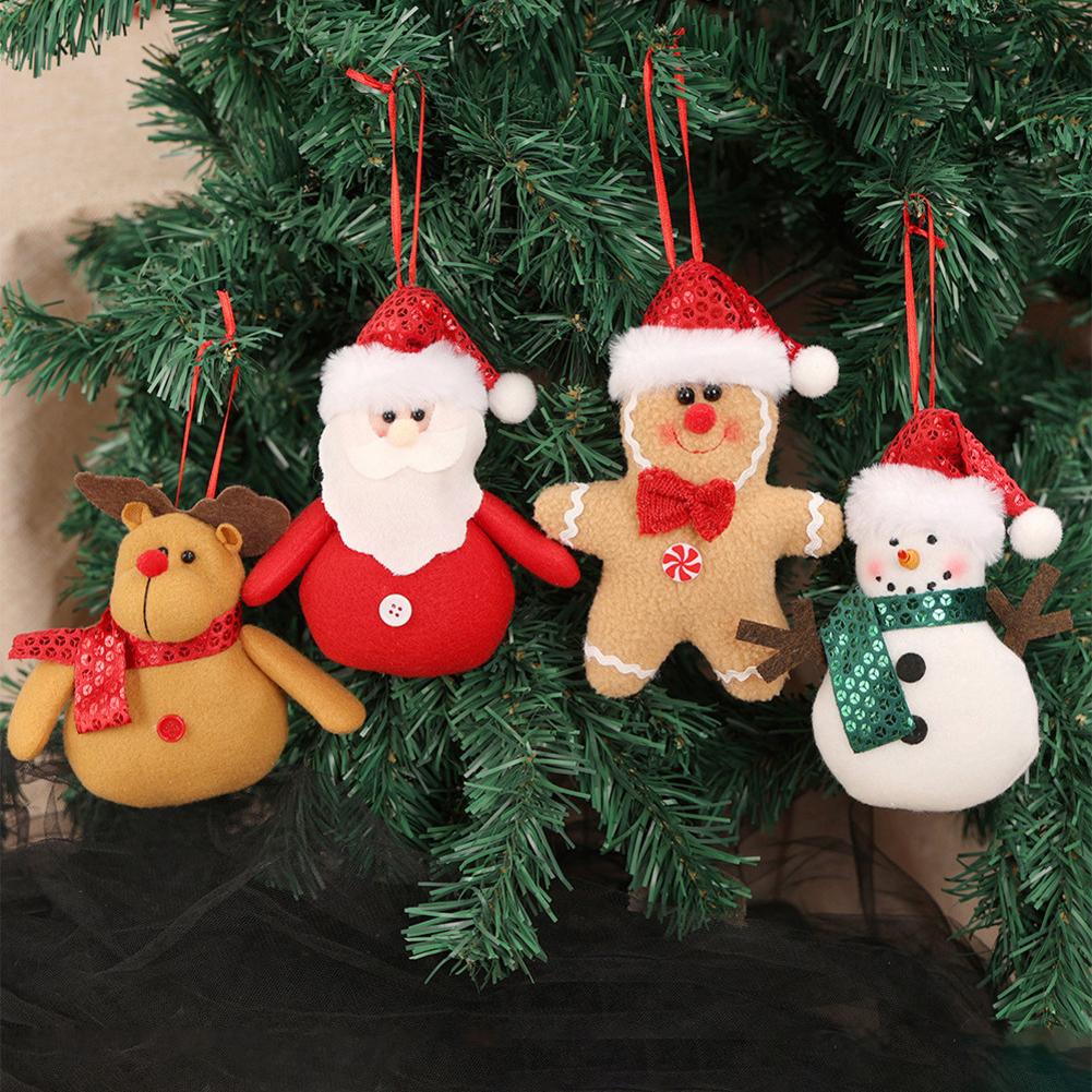4Pcs Christmas Ginger Man Ornaments Snowman Santa Elk Figurine Hanging Ornaments For Xmas Tree Christmas Decorations