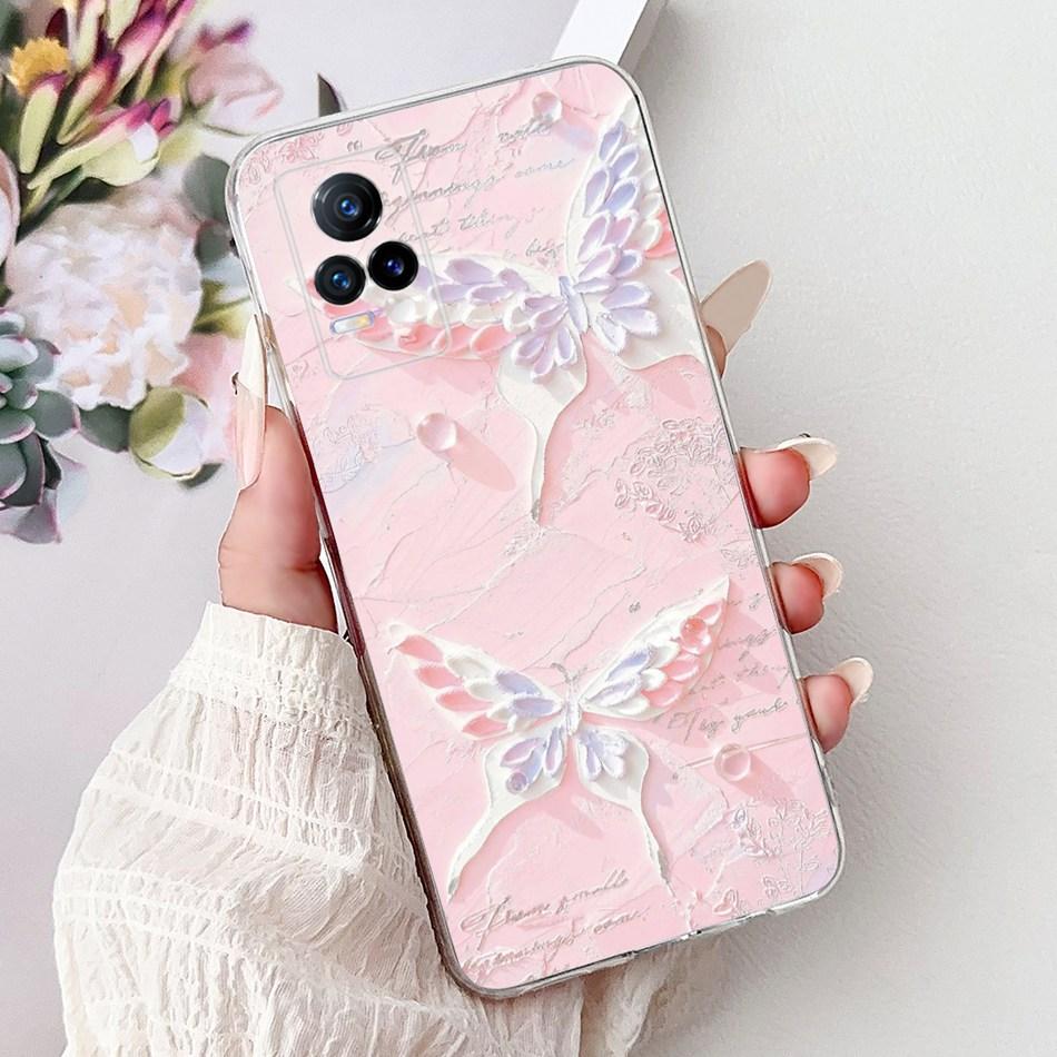 For Vivo V21e V2061 / V21 4G 5G V2050 V2066 Phone Case VivoV21e V 21 4G Elegant Floral Cat Printing Soft Silicone TPU Cases