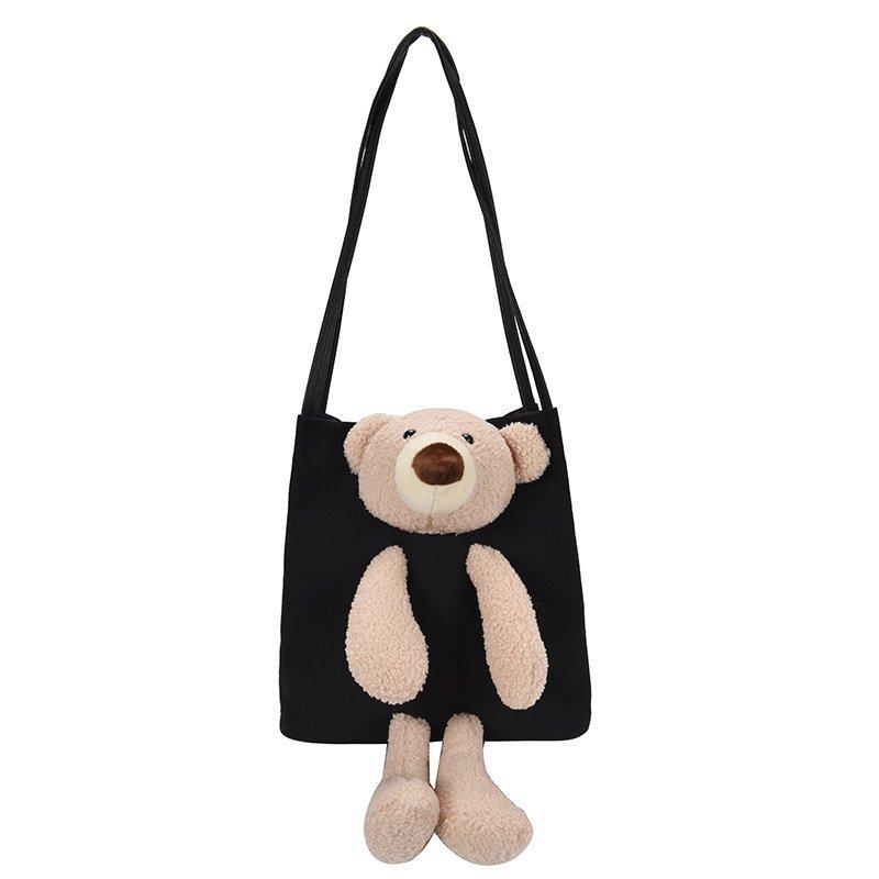 

Холщовая сумка Модная женская сумка через плечо 2025 новая милый медведь студенческая портативная сумка для покупок чёрный
