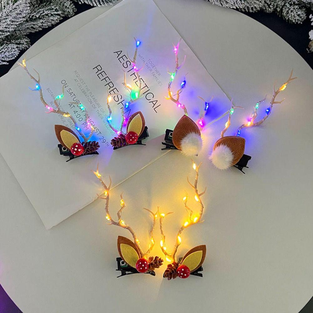 With Led Light LED Christmas Headband Deer Horns Glowing Hair Clip  Festival Decoration